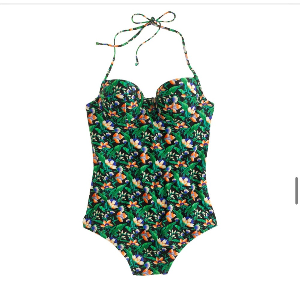 J Crew Underwire Halter One Piece Swimsuit Ratti Lotus Floral Print Women’s Sz10